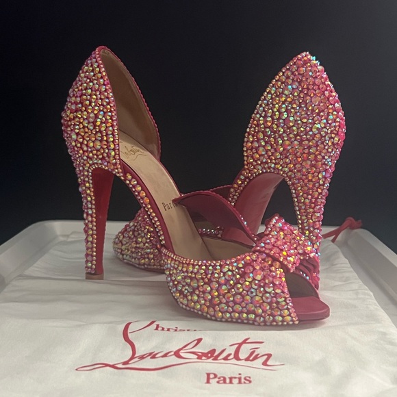 Christian Louboutin Barbie Pink Swarovski Crystal Rhinestone Ribbon Heels 36 🎀 - Picture 6 of 12